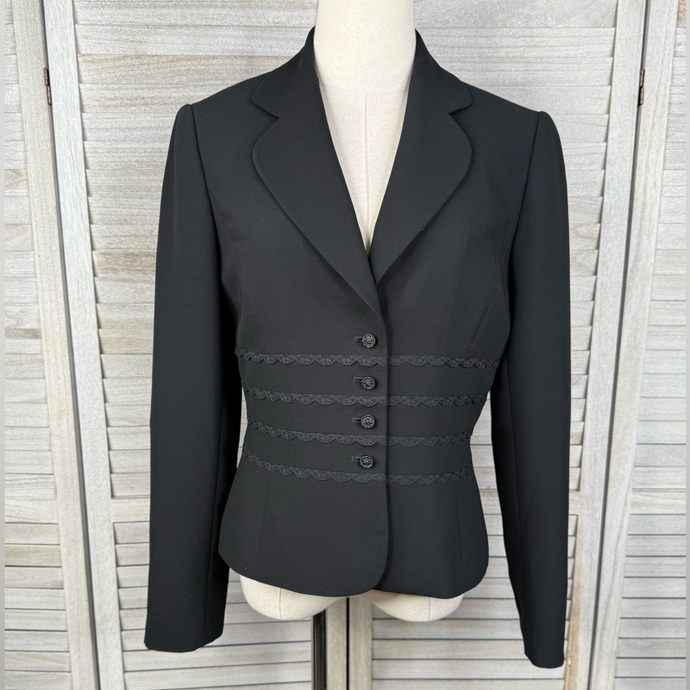 STRESA Women's Black Fitted Blazer/Suit Jacket with Lace Design-6